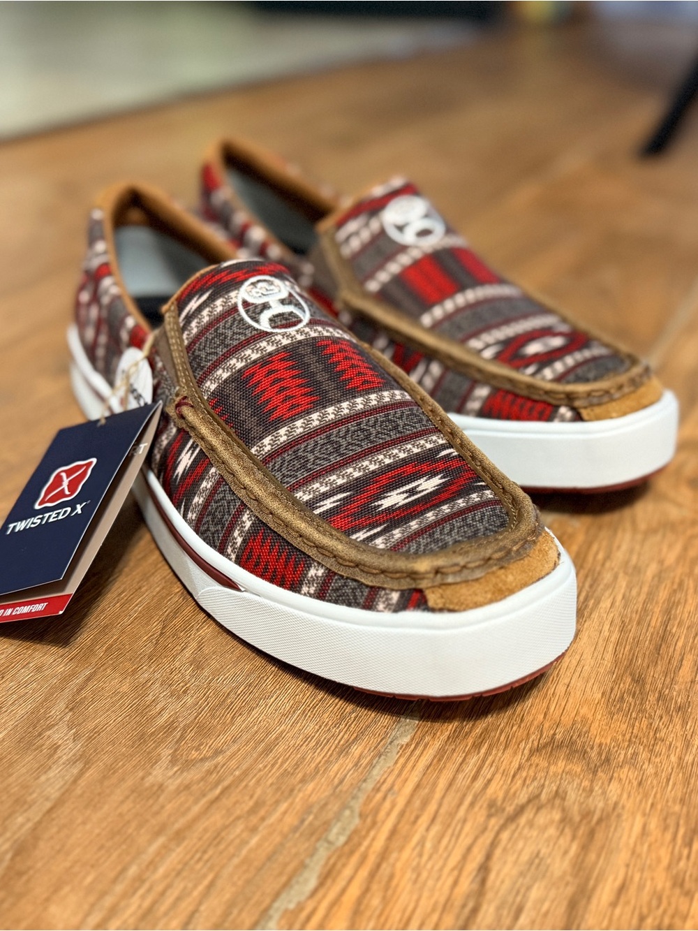 Twisted X Men’s Red Patterned Slip-On Loafers with Brown Trim